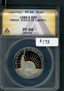US 1986-S PROOF STATUE OF LIBERTY COMMEMORATIVE HALF $ SLABBED ANACS PR 68 DCAM - Picture 1 of 2