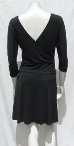 $89 PRANA Black Modal Jersey Knit ¾ Sleeves Crossover Back SIMONE Dress US XS - Picture 1 of 5