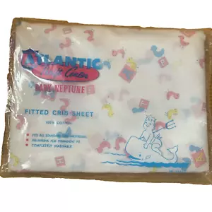 Lenzuolo culla vintage bambino Nettuno rosa blu giallo pulcini aderente tutto cotone nuovo con scatola NOS - Foto 1 di 2