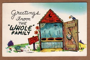 Cartolina Saluti Tutta la Famiglia Fuori Casa Drop Si preoccupa Qui Entra A Tutta Eschio 1964 - Foto 1 di 2