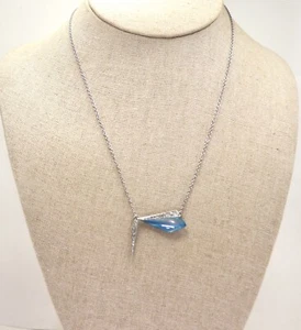 ALEXIS BITTAR SILVER TONE NECKLACE WITH CERULEAN BLUE LUCITE AND CRYSTAL PENDANT - Picture 1 of 8