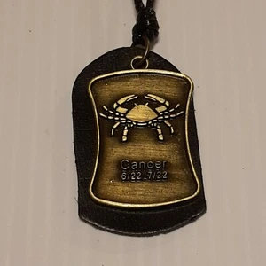 ZODIAC SIGN CANCER (Brass in color) Pendant Charm / Adjustable Necklace Rope - Picture 1 of 4