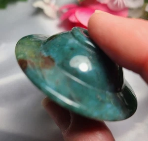 Rare 2" 63g Teal Ocean Jasper UFO UAP Alien Spaceship Crystal Area 51 Carving - Picture 1 of 23