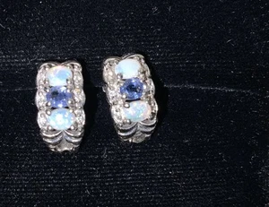 Beautiful 14k White Gold Opal Tanzanite & Diamond Earrings- BH Effy Rare! NEW! - Picture 1 of 7