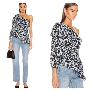 Veronica Beard Vida One Sleeve One Shoulder Schößchen Top mit Schleife US 4 Neu mit Etikett - Bild 1 von 14