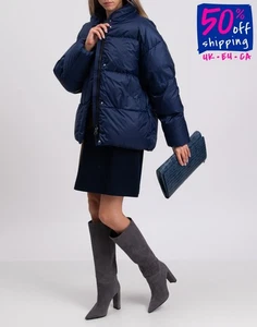 RRP €1149 IENKI IENKI Down Puffer Jacket Size M Quilted Blue Full Zip High Neck - Picture 1 of 11