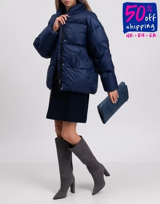 RRP €1149 IENKI IENKI Down Puffer Jacket Size M Quilted Blue Full Zip High Neck - Image 1 of 4