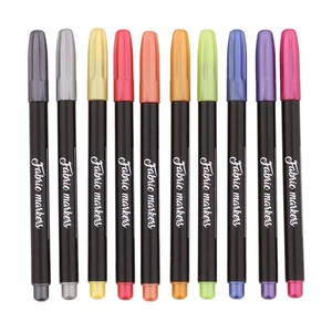 x10 Marqueurs Stylo Feutre Textile Pointe Fine Effet Métallique pour Tissu Habit - Foto 1 di 2