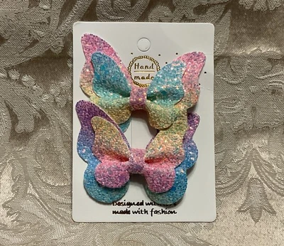 "Adorable juego de pinzas para el cabello mariposa 3D 2,5"" arco iris brillo colorido para niñas" Foto 1 de 3