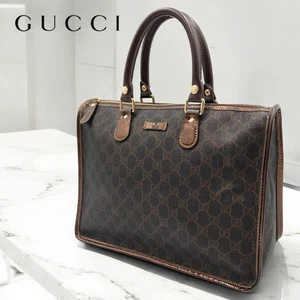 Gucci GG Mini Boston Bag Brown PVC Handbag Auth Vintage Designer Tote - Picture 1 of 16