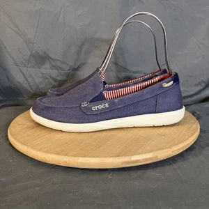 Crocs Walu Loafers Women's 9 Blue Canvas Slip On Boat Shoes 14391 - Picture 1 of 10