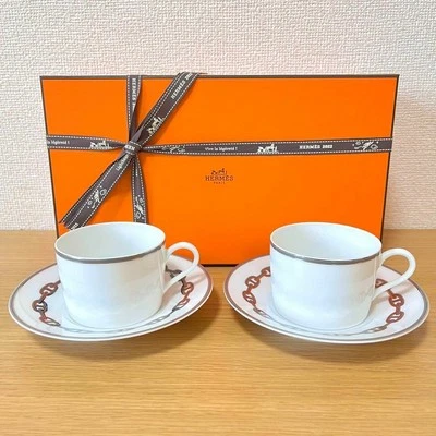 Hermes Chaine D' Ancre Mattina Tazza e Piattino 2 Set Platino Argento Caffè - Immagine 1 di 4