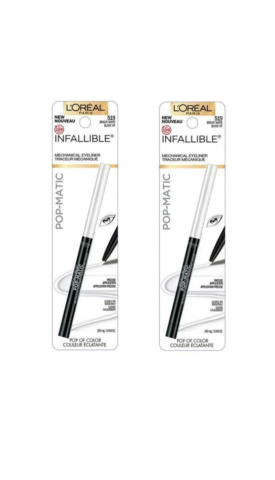 Pack of 2 L'Oreal Infallible Pop-Matic Mechanical Eyeliner, Bright White 519 - Image 1 of 1