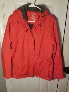 LL Bean Jacke Mantel Damen Medium Rot Kapuze Full Zip Nylon Sherpa Futter Faux - Bild 1 von 5