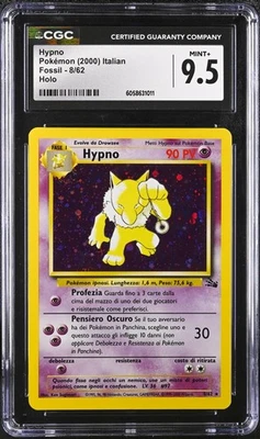 CGC 9.5 MINT+ Hypno Fossil 8/62 (ITALIAN) Holo 1999 (POP 1) Pokemon Card psa - Image 1 of 3
