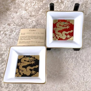 Cartier Porcelain Mini Trinket Tray Dragon Ashtray 8 x8 cm Set of 2 - Picture 1 of 15