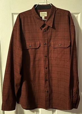 Cabela’s Maroon Button Down Dual Pocket Long Sleeve 100% Polyester Shirt 2XL Reg - Image 1 of 4