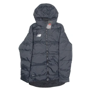 NEW BALANCE Football Mens Puffer Coat Black Hooded L - Picture 1 of 6