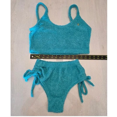  PlayBoy x Yandy Turquoise Fuzzy Top And Bottoms Size S/M - Image 1 of 4