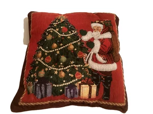 Wandteppich Weihnachten Überwurf Kissen Santa & Weihnachtsbaum gewebte Szene-Dekor 17x18" - Bild 1 von 2