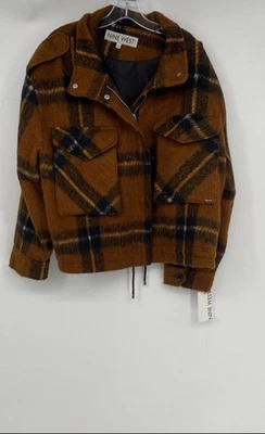 Chaqueta de bombardero recortada Nine West para mujer Sienna a cuadros manga larga cremallera completa talla L Foto 1 de 4