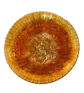 Imperial Luster Rose Ringelblume Karneval Glas Schüssel mit Fuß Vintage 10" - Bild 1 von 17