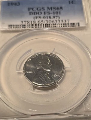 1943 1c Lincoln Steel Wheat Cent PCGS MS65 DDO FS-101. Great Eye Appeal - Image 1 of 4