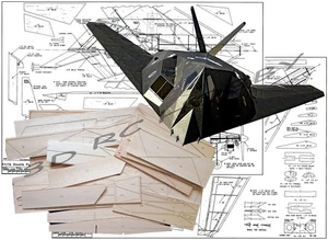 F117A Stealth Fighter 21" WS RC Airplane Laser Cut Balsa Ply Short Kit + Plans - Picture 1 of 1