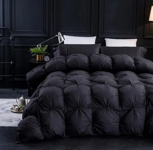 Three Geese PinchPleat Waterfowl Feathers & Down Comforter Size King Black Grey - Picture 1 of 8