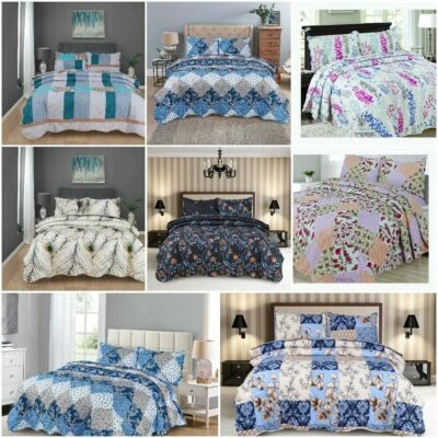 3 PCS QUILTED BEDSPREAD EMBOSSED COMFORTER SET SINGLE DOUBLE KING SIZE BED THROW - Image 1 of 4