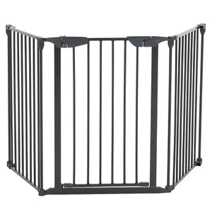 US Pet Gate Fireplace Fence Safety 3Panel Child Wide Metal Door Gate Fence Black - Picture 1 of 1
