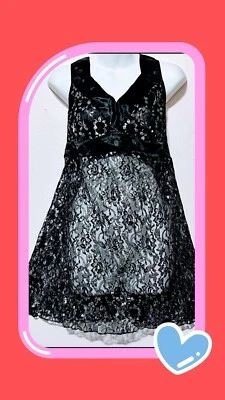 Vestido curto Mark / Avon lingerie feminina tamanho XL babydoll preto prata nylon renda - Imagem 1 de 4