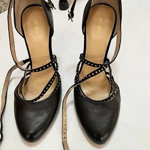 BCBGeneration Corpcore Dressy 4" Heels Black w/ Black & Gold Studded Straps 6.5 - Picture 1 of 7
