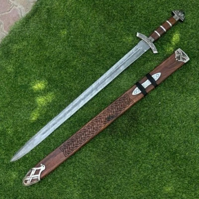 手工制作大马士革钢维京剑中世纪战斗准备带鞘 — 第 1/4 张图片