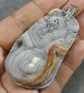 Colgante lágrima ágata cuarzo druzy plata de ley .925 gris blanco marrón 65 mm - Imagen 1 de 4