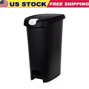 Large 12 Gallon Trash Can Plastic Slim Lockable StepOn Kitchen Trash Can Black - Picture 1 of 9