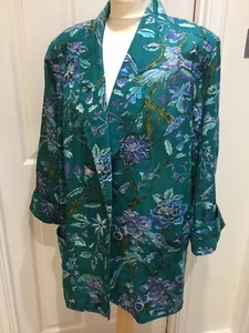 Anokhi 12 Green Floral 100% Cotton Lightweight Blazer Jacket Over Shirt Pockets - Picture 1 of 10