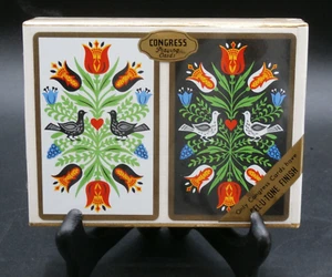 Vintage Sealed Congress Playing Cards Two Decks Colorful Birds & Trees Retro Mod - Bild 1 von 10