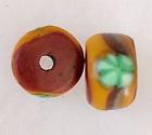 Beads Set of 2 Pcs, Glass - Majapahite Replica, Old, .5" Diameter, Yellow