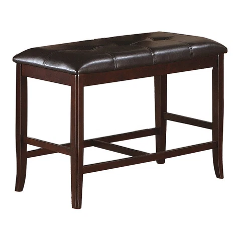 Simple Relax Upholstered Wood & Leather Counter Height Bench in Dark Brown Cover