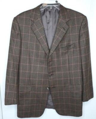 Ermenegildo Zegna клетку спортивное пальто чистый кашемир 44R коричневый черный красный двойной вентиляционный отверстие - Изображение 1 из 4