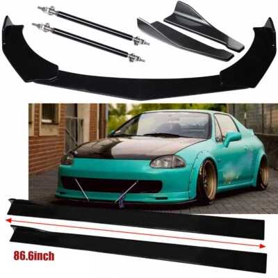 Front Bumper Lip Splitter + Side Skirt +Strut Rod For Honda Civic del Sol - Imagem 1 de 4