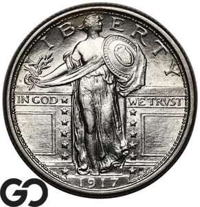 1917 Standing Liberty Quarter, Type 1, Strong Head, Lustrous BU++ Silver 25c - Picture 1 of 3