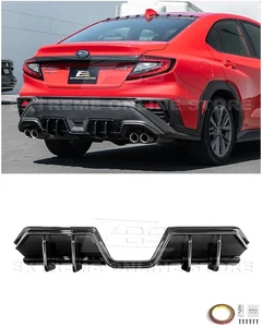 For 22-Up Subaru WRX JDM Painted Gloss Black Add On Rear Bumper Diffuser Lip - Picture 1 of 24