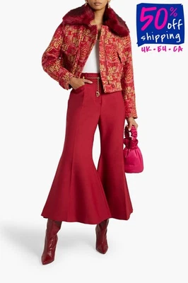 PVP €745 ZIMMERMANN Pantalón Acampanado AU3 US10 L Mezcla de Lana Cinturón Alto Recortado Foto 1 de 4