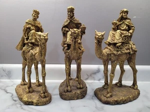 GOLD RESIN THREE WISE MEN SCULPTURES NATIVITY Large Christmas Decor 13" - Picture 1 of 16