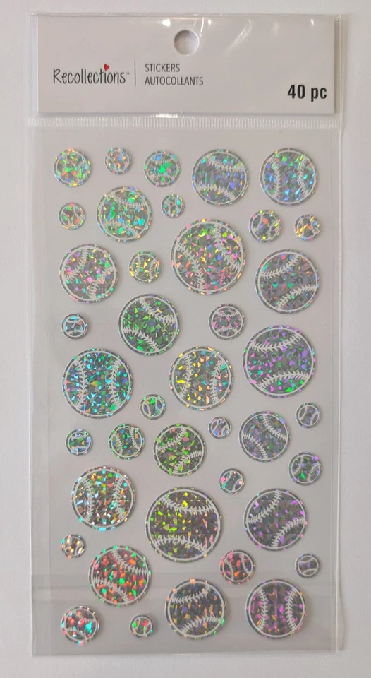 Pegatinas planas holográficas plateadas para álbumes de recortes de pelotas de béisbol por recuerdos Foto 1 de 1