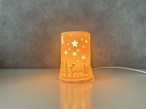 Vintage Dept. 56 Style Porcelain Bisque Snowy Village Log Cabin Night Light - Picture 1 of 7