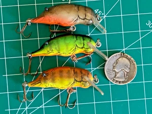 VTG LOT 3 BAGLEY Bitty Craw Crayfish Crankbait Fishing LURES BABY CRAYFISH BALSA - Picture 1 of 10