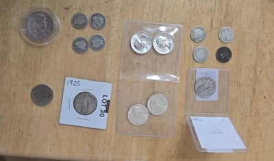 Lot Of 8 silver barber dimes, 7 various quarters some proof and 1 franklin half - Image 1 of 4